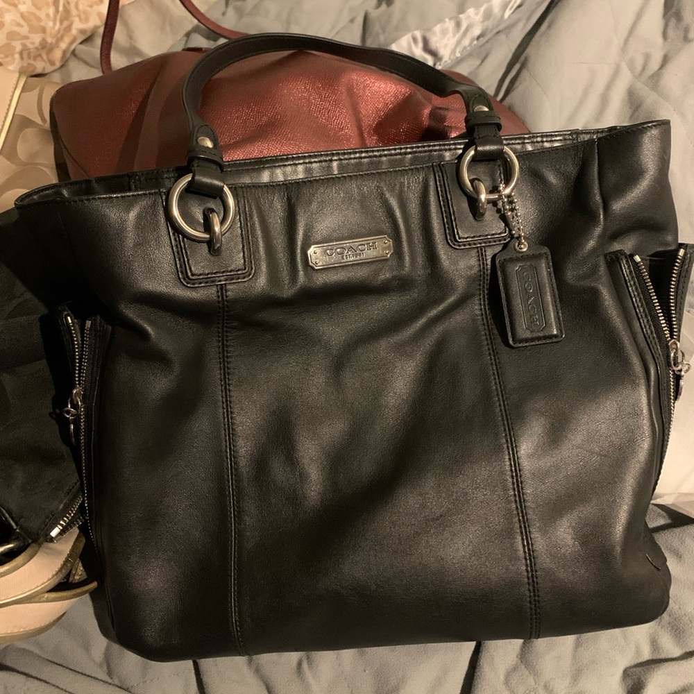 Black leather Coach purse - large